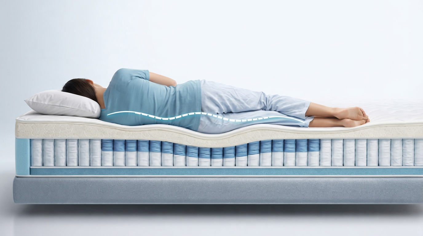 Человек лежит на матрасе — демонстрация поддержки тела